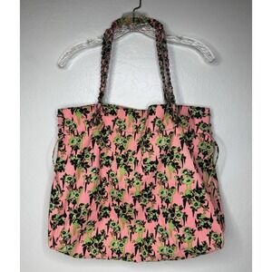 Volcom 2000s Pink‎ Green Floral Large Tote Bag Chain Handles Hobo Beach Casual
